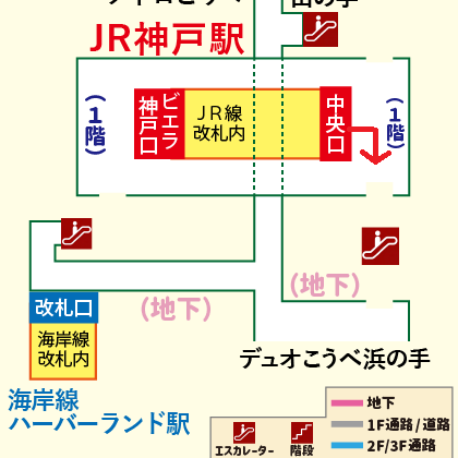 JR神戸駅から地下鉄海岸線 ハーバーランド駅への乗り換え方法