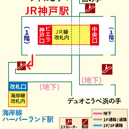 JR神戸駅から地下鉄海岸線 ハーバーランド駅への乗り換え方法