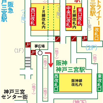 JR三ノ宮駅から阪神 神戸三宮駅への乗り換え方法