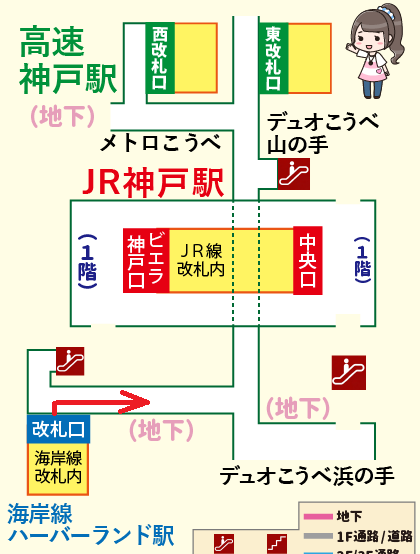地下鉄海岸線ハーバーランド駅から高速神戸駅への乗り換え方法