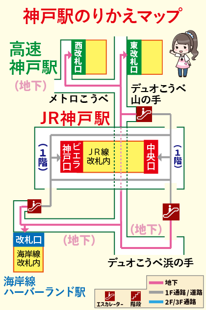 神戸駅わかりやすい構内図（神戸駅のりかえマップ）