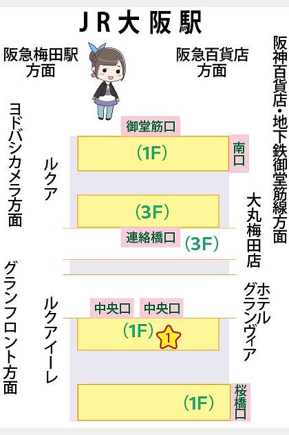 JR大阪駅の構内図と待ち合わせ場所一覧マップ