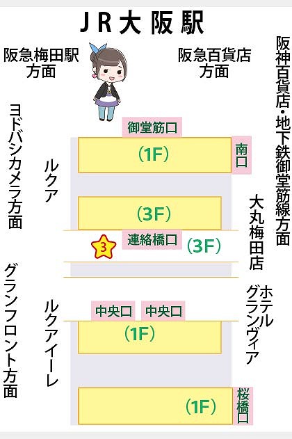 JR大阪駅の構内図と待ち合わせ場所一覧マップ