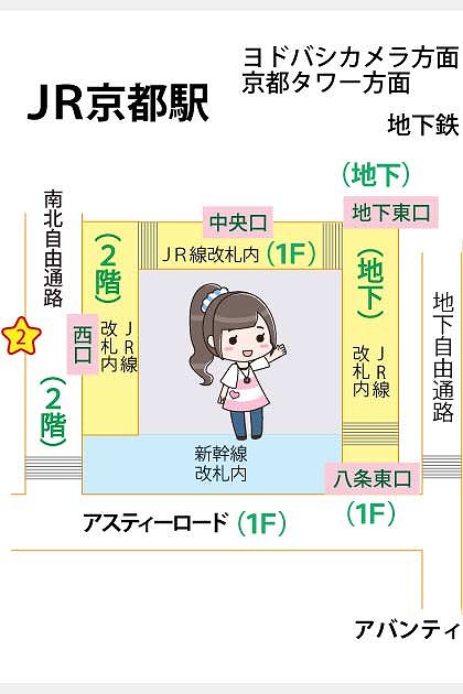 JR京都駅の構内図と待ち合わせ場所マップ