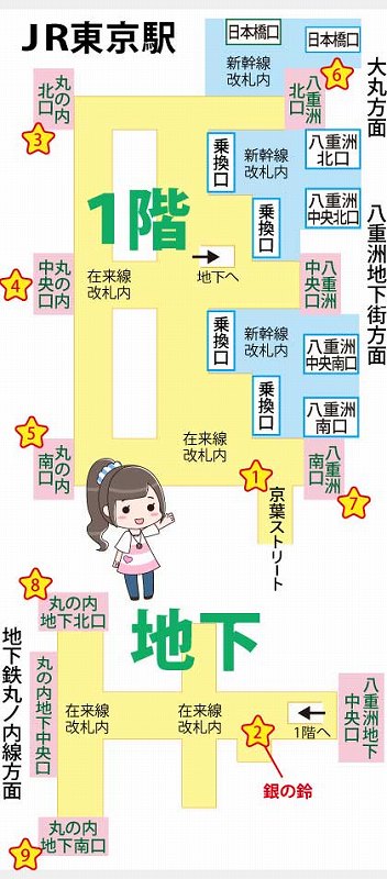 JR東京駅の構内図と待ち合わせ場所一覧マップ