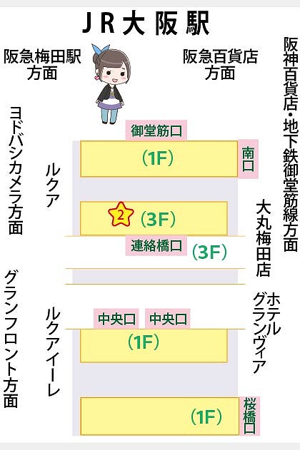JR大阪駅の構内図と待ち合わせ場所一覧マップ