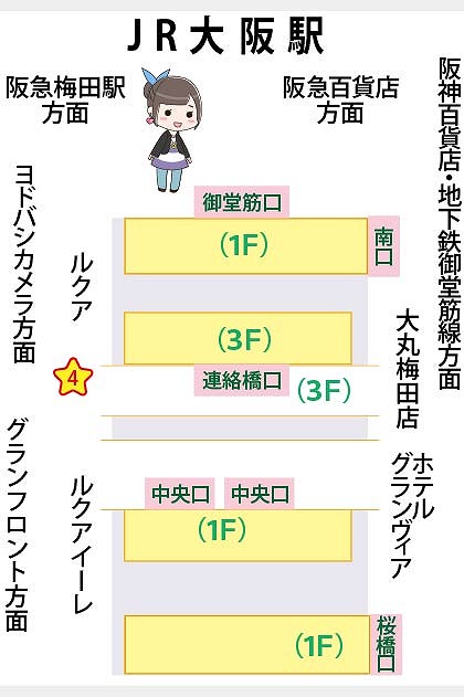 JR大阪駅の構内図と待ち合わせ場所一覧マップ