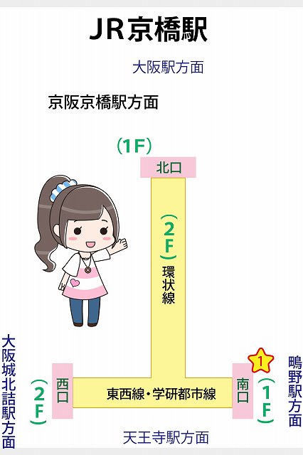 JR京橋駅の構内図と待ち合わせ場所マップ