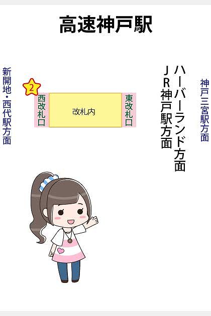 高速神戸駅の構内図と待ち合わせ場所マップ