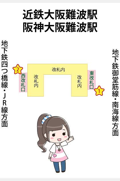 近鉄大阪難波駅(阪神大阪難波駅)の構内図と待ち合わせ場所一覧マップ
