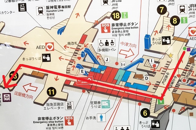 JR大阪駅「御堂筋口」改札から地下鉄東梅田駅(谷町線)への道順