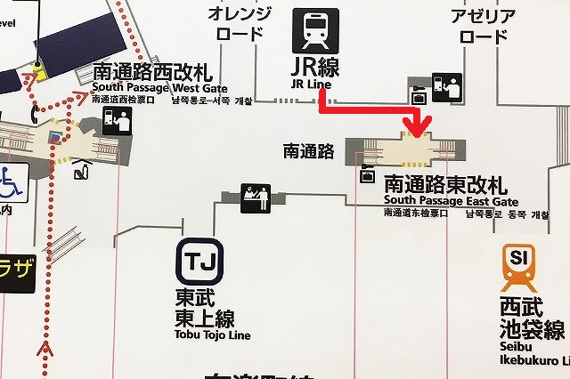 JR池袋駅から地下鉄池袋駅（有楽町線）への道順マップ