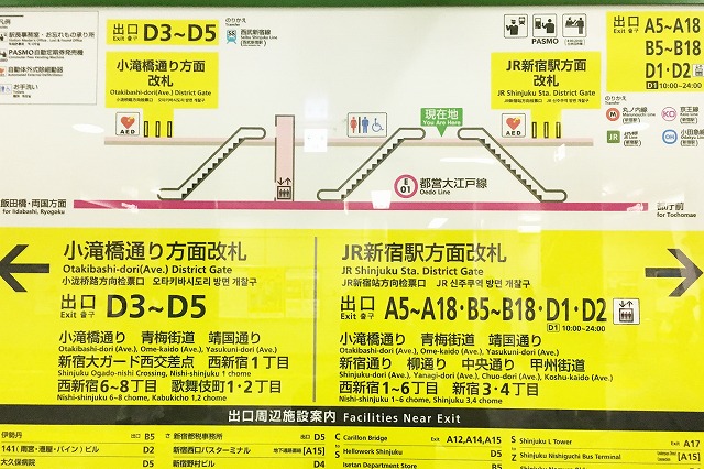 地下鉄新宿西口駅（大江戸線）の改札位置マップ